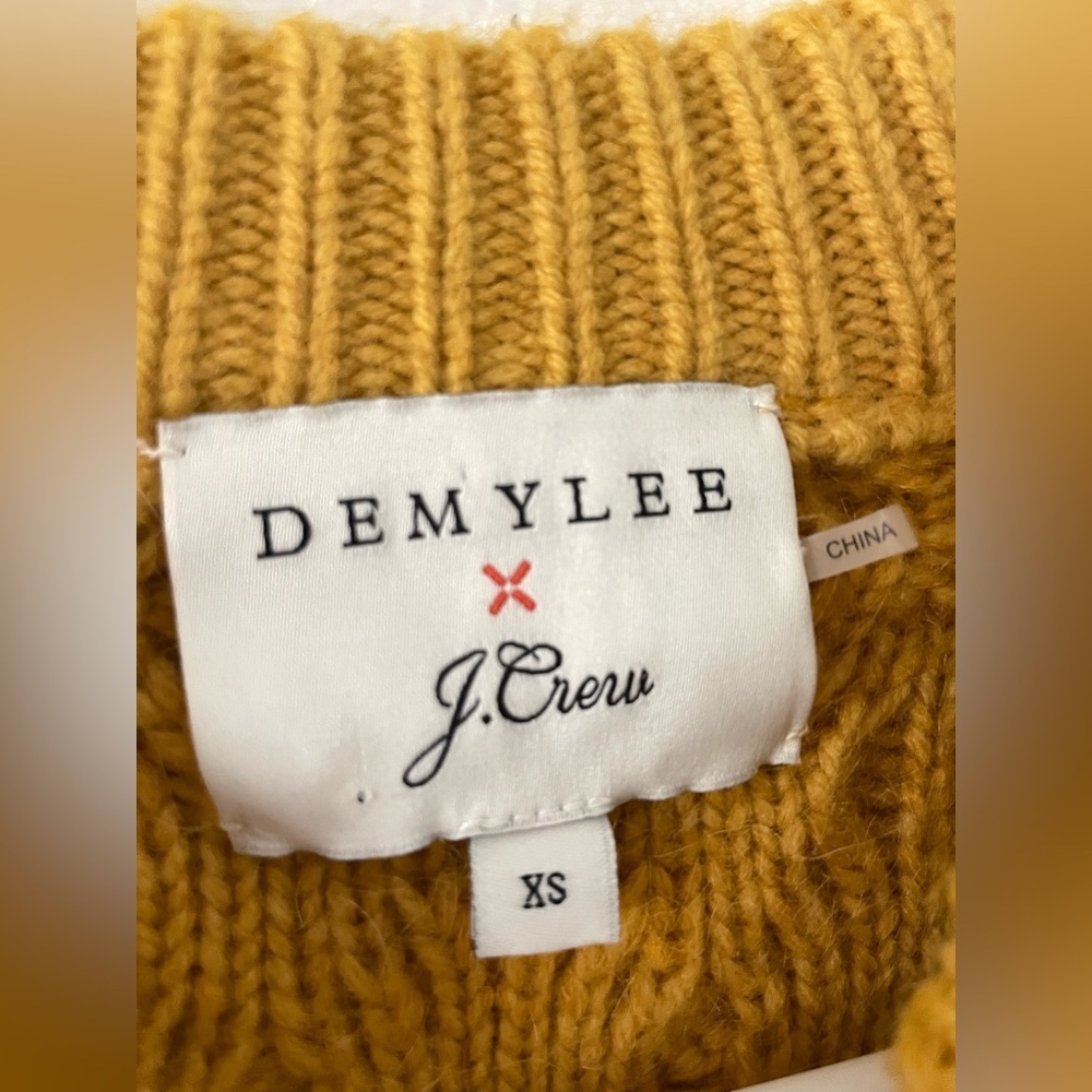 J. Crew DemyLee Chunky Cable Knit Sweater Balloon Sleeve Mohair Wool Mustard - Picture 5 of 7